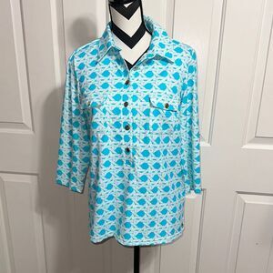 ELIZABETH MCKAY Blue & White Patterned Top